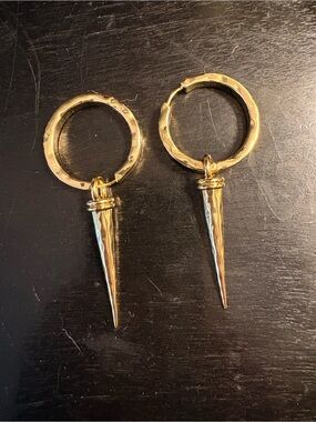 Hammered Gold Spike Hoop Drop Earrings